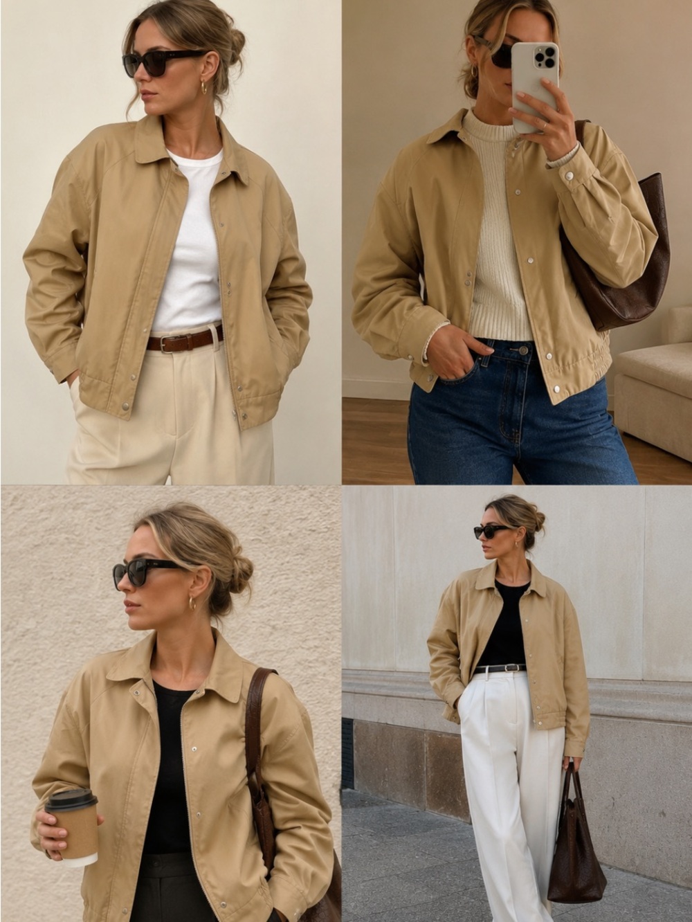 Vintage Nordstrom Town Square Tan Bomber Jacket - XS Fit Oversized